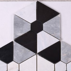 Hexagon White Mixed Black Stone Marble Mosaic
